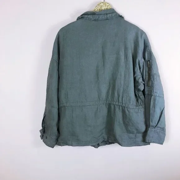 NWT Joie Filotea Zip Front Linen Jacket Green - Picture 7 of 7